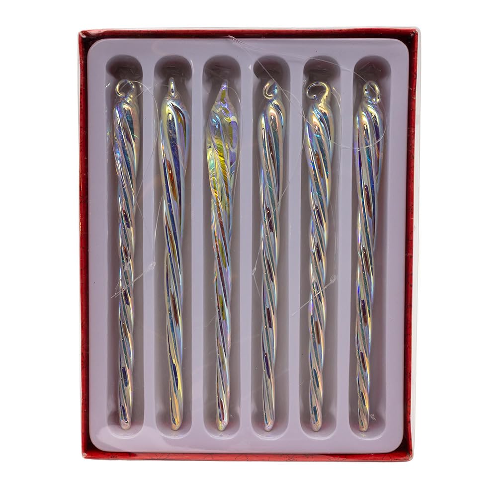 Stalactites en verre galvanisé Kurt Adler 15,2 cm - Lot de 6 suspensions de Noël