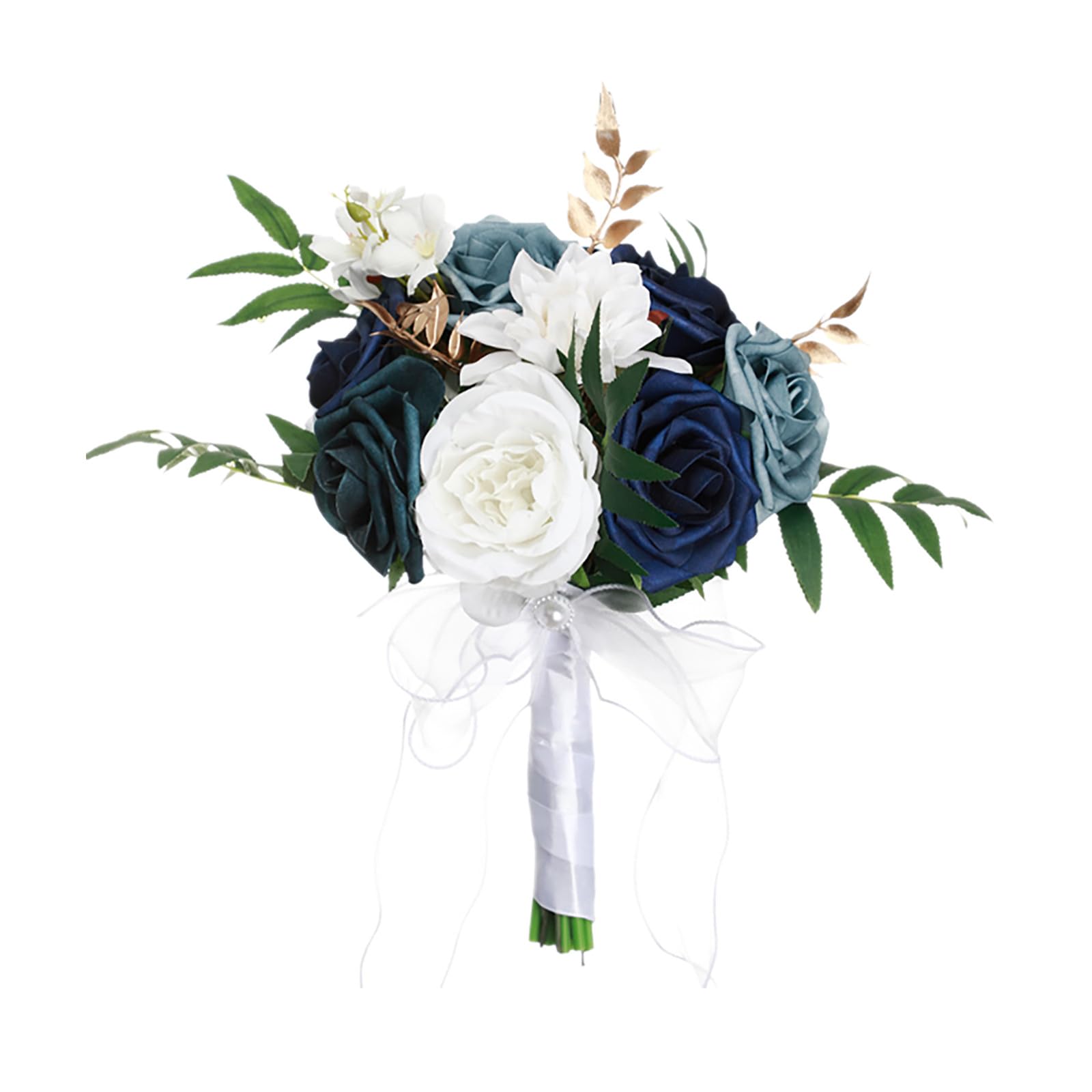 Fake Flower Wedding Bouquets For Bride Bridesmaid Large Big Bridal Bouquet White Champagne Ivory Silk Roses Flowers For Wedding French Vintage Boho Church Decoration Bouquet (Blue, 29x22cm)