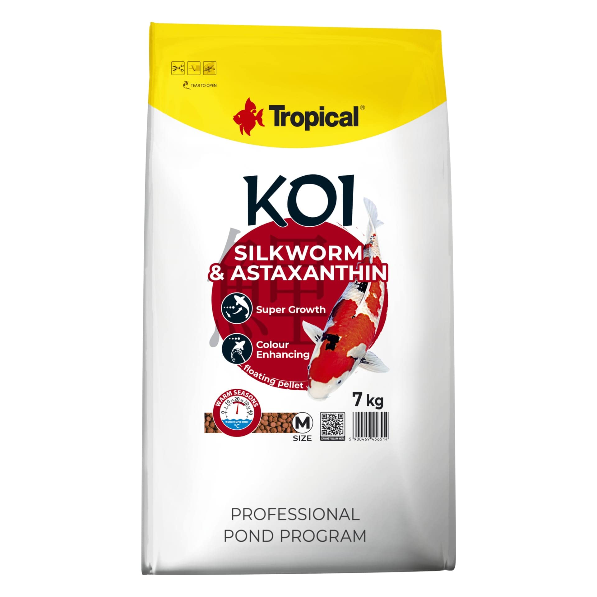 KOI Silkworm&ASTAXANTHIN Pellet Size M 7kg - alimento para la alimentación Diaria de Medio la Carpa koi Durante Estaciones cálidas del año, a temperaturas del Agua: de 15 a 30oC