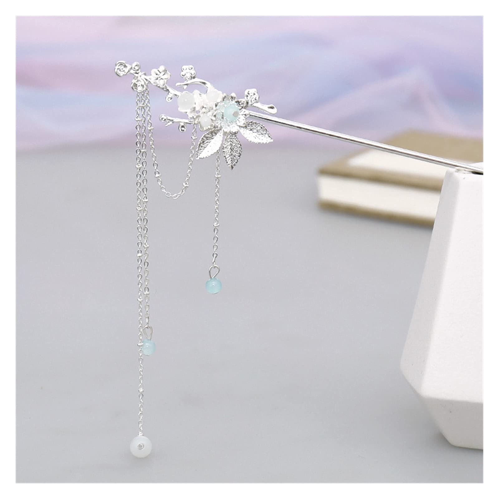 Fiori di Chiusura dei Capelli cristallini da Donna Design Design in Argento Scepisci Il Bastone for Capelli Hanfu con Tappeto. (Color : Moon Tassel)