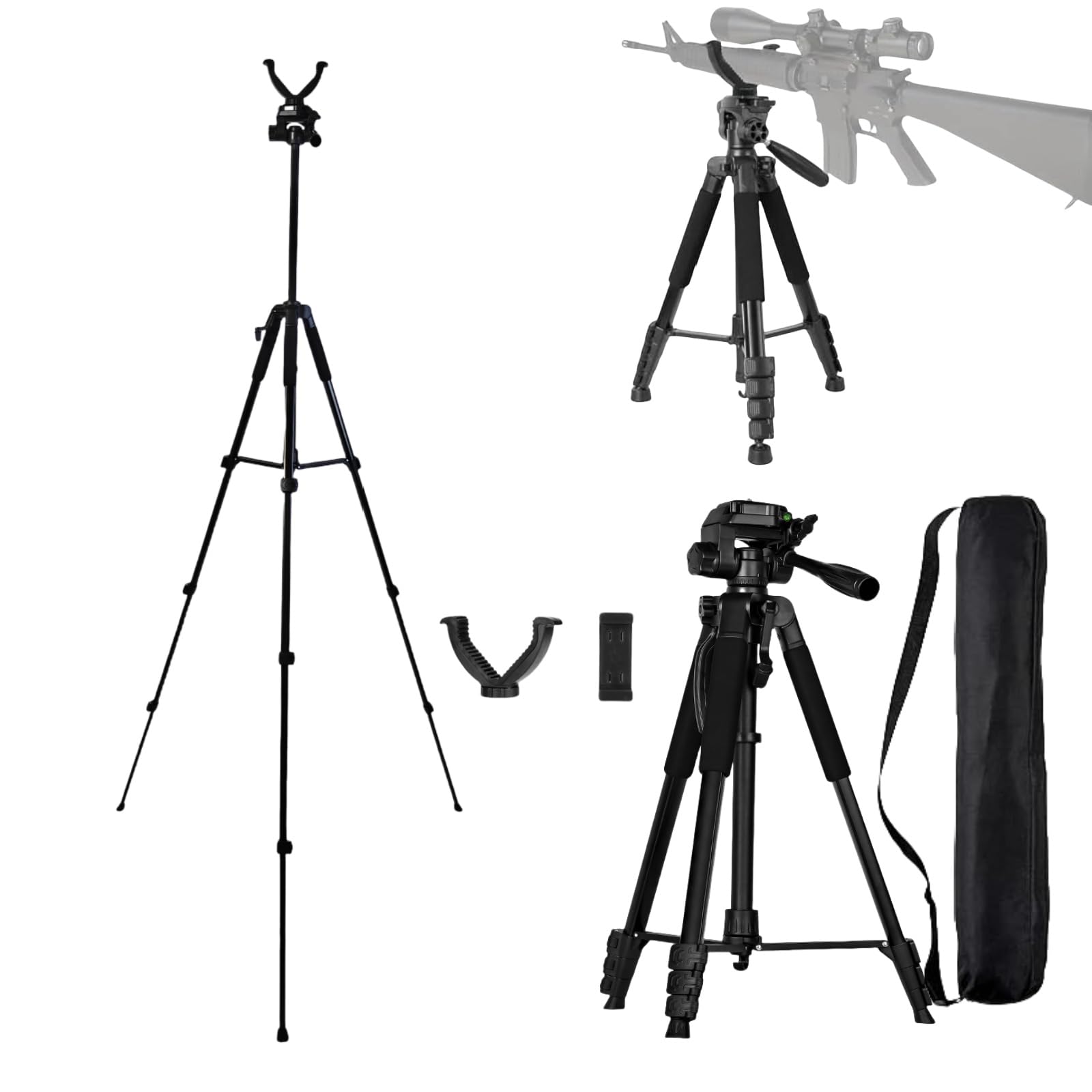 Jagdhalter für Scharfschützgewehre, Brustschießhalter mit horizontal neigbarer und drehbarer Basis, Aluminiumlegierung, 53,3 cm - 180 cm, mit V-förmigem Schießhalter für die Jagdfotografie im Freien