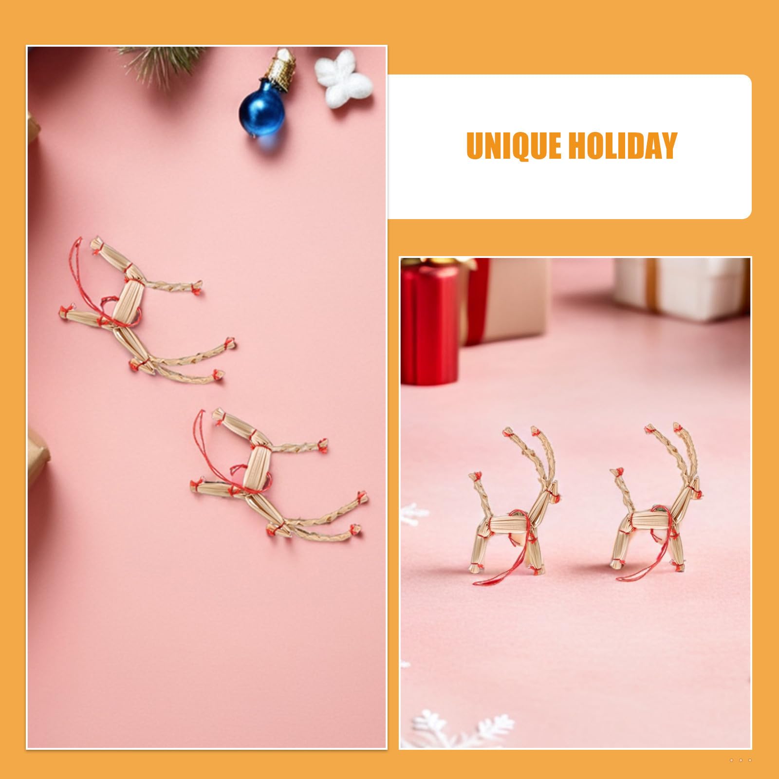 TOYANDONA 60 Stück Stroh Rentier Hängedekoration für Weihnachten, | Skandinavischer Baumschmuck, Leicht und Wiederverwendbar, für Party und Draußen, Landhausstil, Boho