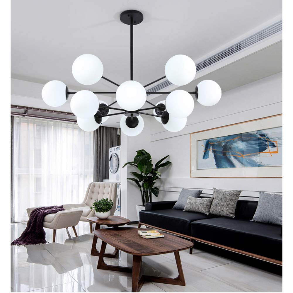 KXEcoLife Magic Bean Molecular Chandelier,LED Sputnik Pendant Light Postmodern Nordic Creative Hanging Lamp Living Room Bedroom Restaurant Lamp,Black+WhiteLight-12Heads