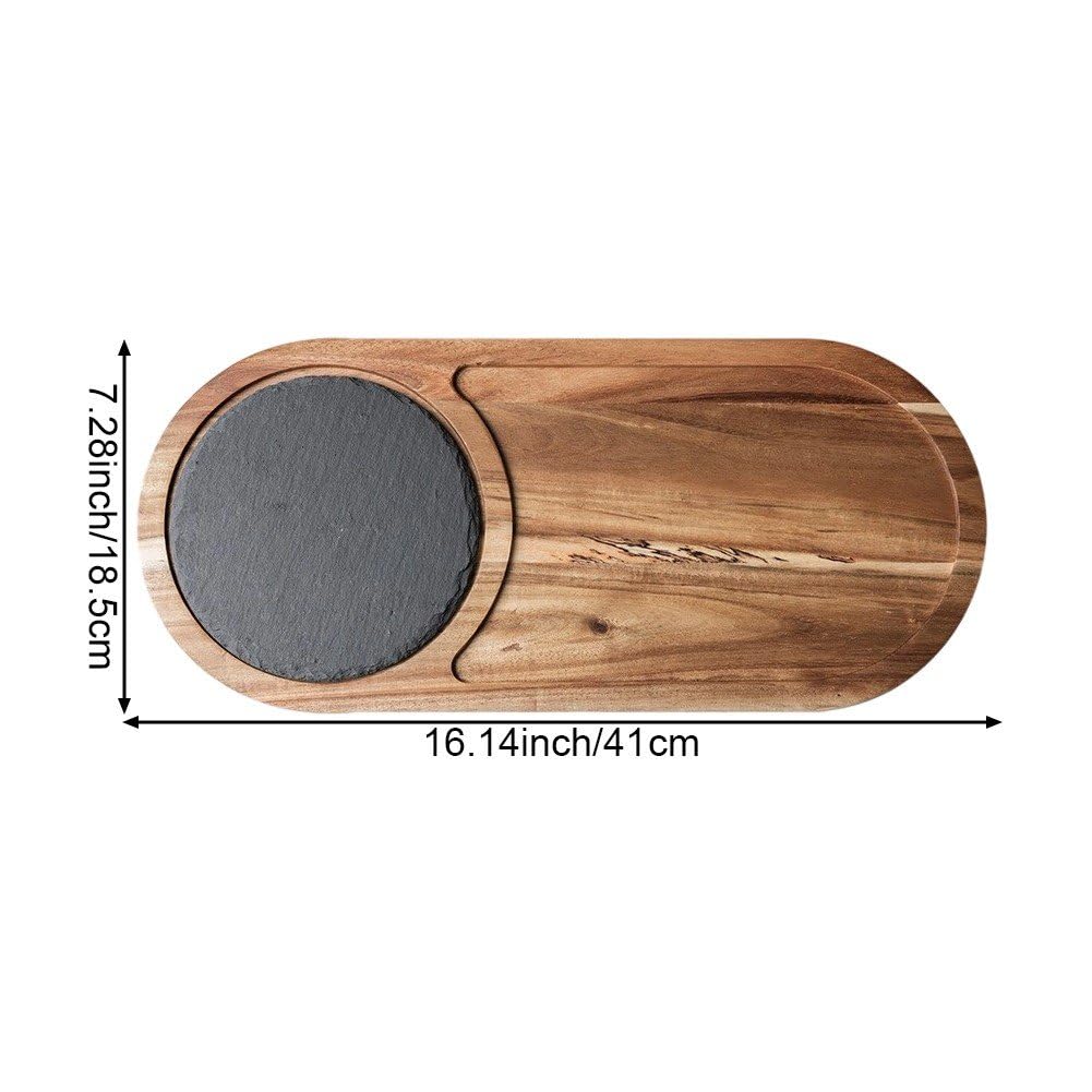Sanfly Tabla De Servir De Madera con Pizarra, Plato De Pizza De Madera De Pino, Bandeja De Madera Multiusos para Servir Queso, Plato De Pizarra para Carne Y Pan.