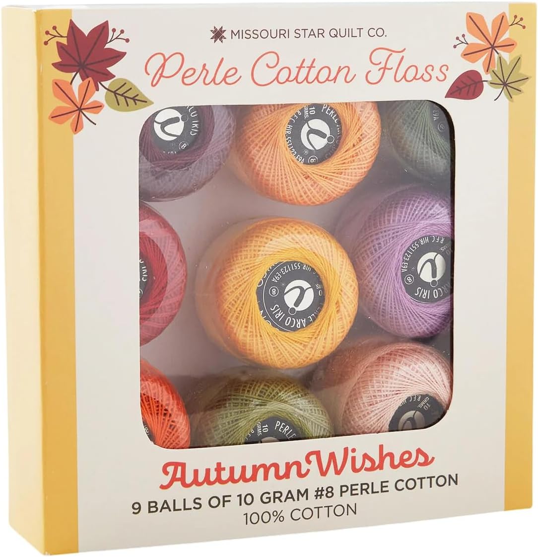 Missouri Star Autumn Wishes Perle Cotton Floss Pack – 9 Vibrant #8 Perle Cotton Embroidery Thread Balls for Fall Quilting, Hand Stitching & Peel & Stitch Projects