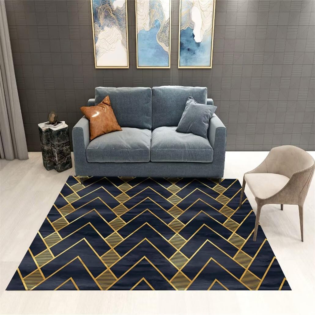 Tapis de salon à motif géométrique moderne 70x120 bleu marine pour enfant
