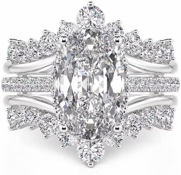 Blocaci Bridal Set Oval-Cut Moissanite Engagement Ring for Women 10k White Gold Free Engraving