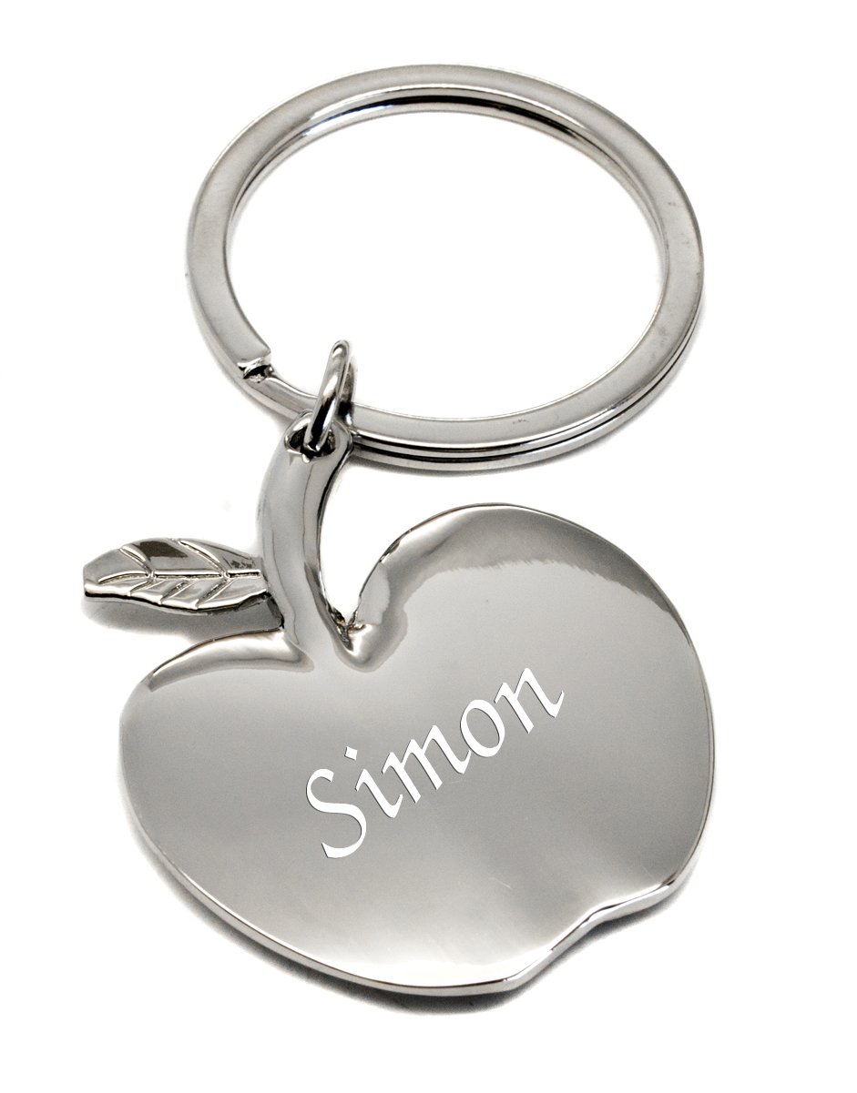 County Engraving Silver Personalised Large Polished Chrome Apple Keyring, Engraved With Any Name - Enter Your Own Custom Text