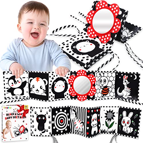 Image of FUNNYB&G Black and White Baby Toys - High Contrast Baby Books 0-3 Months Infant Tummy Time Mirror Crib Toys Sensory Toys for Newborn Brain Development Montessori Baby Toys 0 3 6 9 Months Baby Gifts