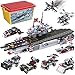 Military Aircraft Carrier Building Blocks Set | 8-in-1 Naval Battleship Model Toy Compatible Bricks Kit with Army Vehicles, Helicopter, Jet & Boats, Storage Box with Baseplate Lid for Kids