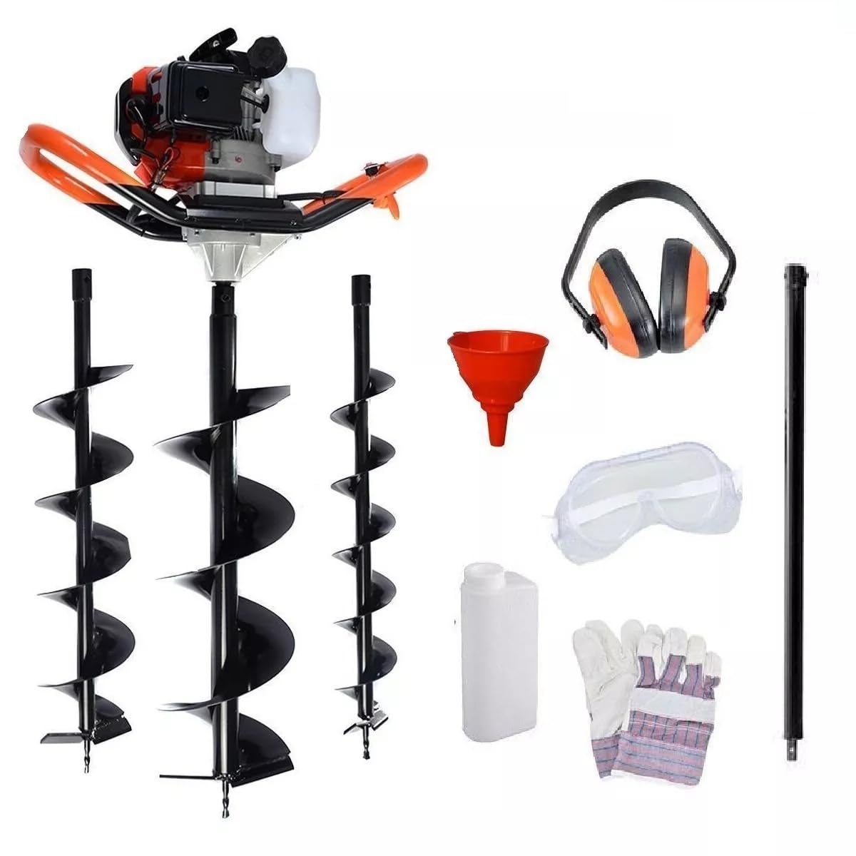 65cc 2-Stroke Petrol Earth Auger – Heavy-Duty Garden Fence Post Hole Digger with 3 Auger Drill Bits & Extension Pole