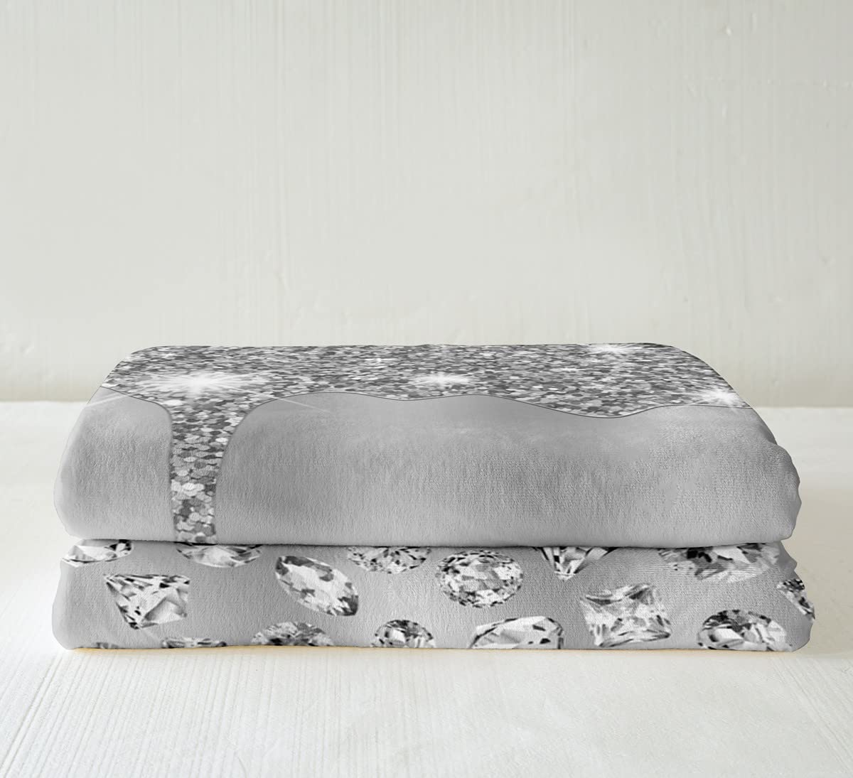 Loussiesd Silver Glitter Throw Blanket (No Glitter) Blingations Grey Plush Blanket for Bed Sofa Kids Diamond Jewelry Sherpa Blanket Breathable Warm Fuzzy Blanket Double 60x79 Inch - Image 4