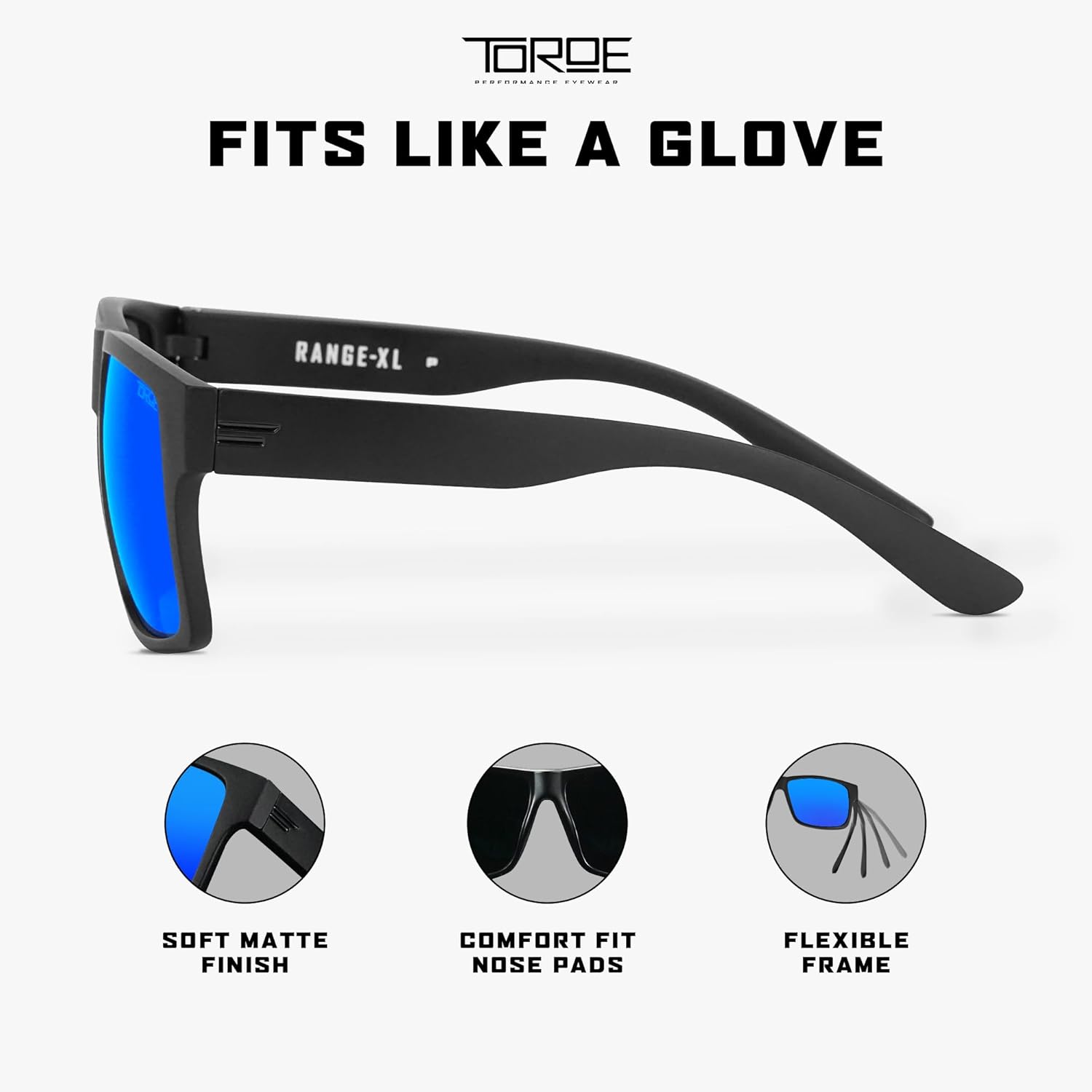 TOROE Eyewear Matte Black RANGE XL Frame Sunglasses Light Weight TR90 Frame, Polarized Polycarbonate Lens - Image 5