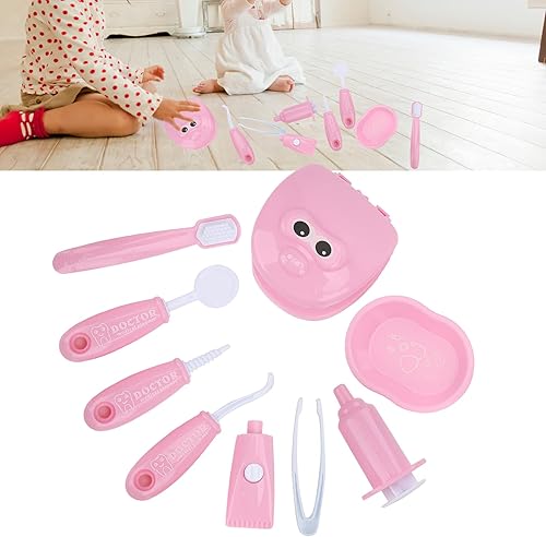 Miniatura 6 de Juego de dientes de juguete, juego de simulación de dentista a cuadros para niños y niñas (rosa)