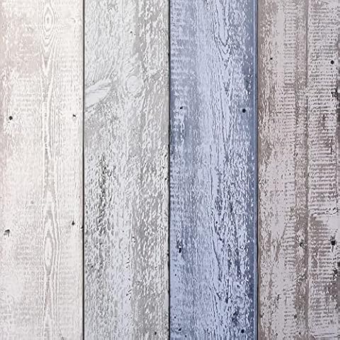 Painted Wood Plank Effect Wallpaper Coastal Blue/Grey 904009 - Home, Bedroom, Living Room Cover