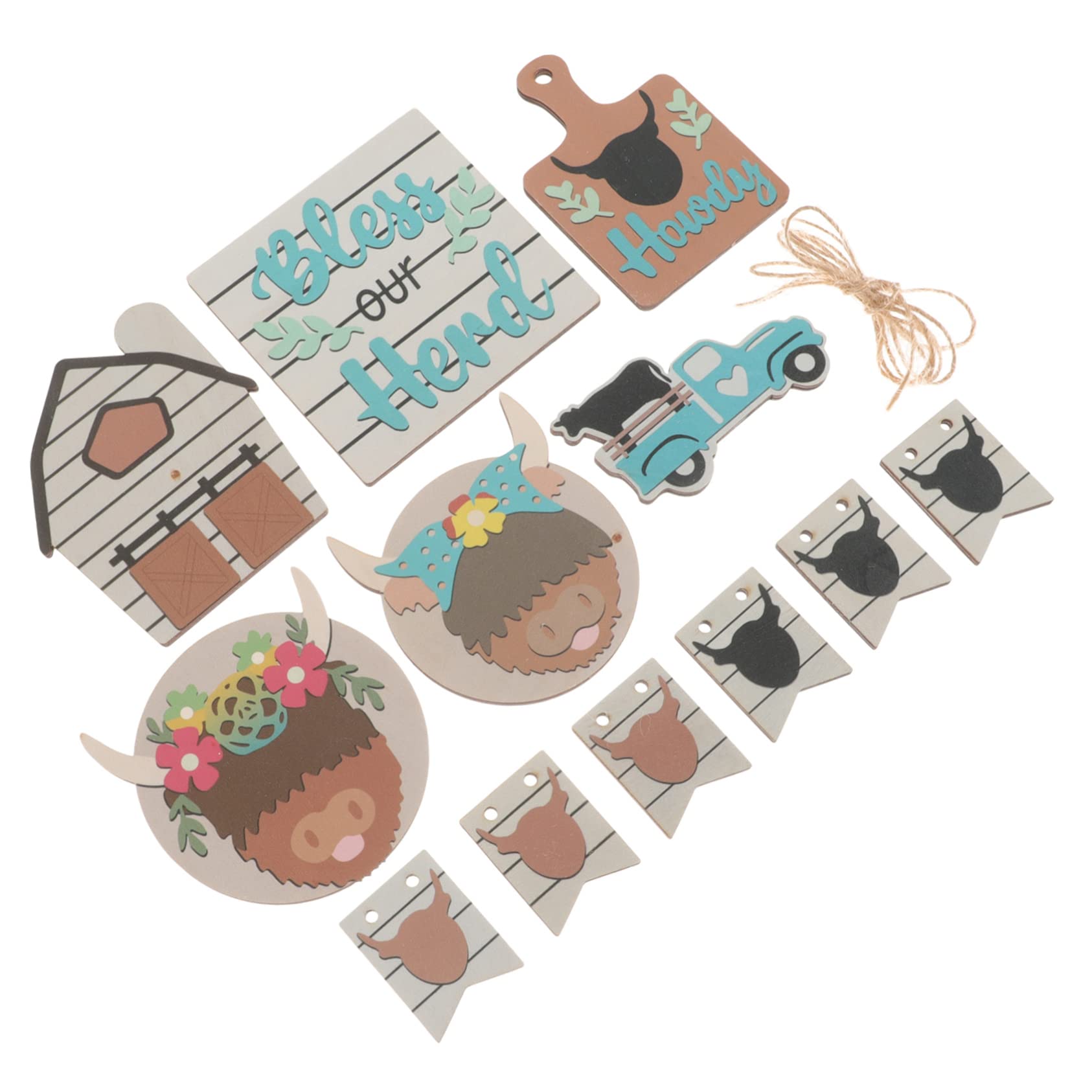 Lurrose 3sets Decorazioni per Vassoi Strati Legno Tema Mucca per Feste Ornamenti per La Casa Stile Country Decorazioni per Compleanni e Celebrazioni Estive