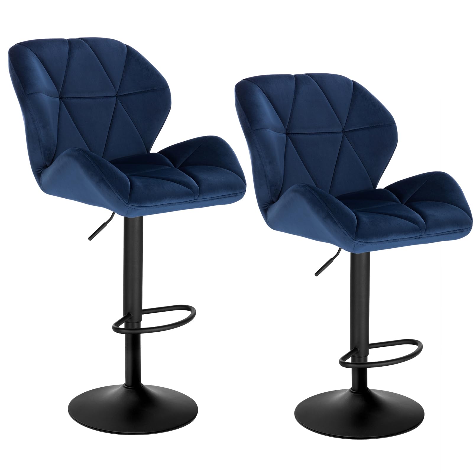 WOLTU 2X Taburete de Bar con Respaldo Regulables en Altura, con Asiento Acolchado Terciopelo Azul