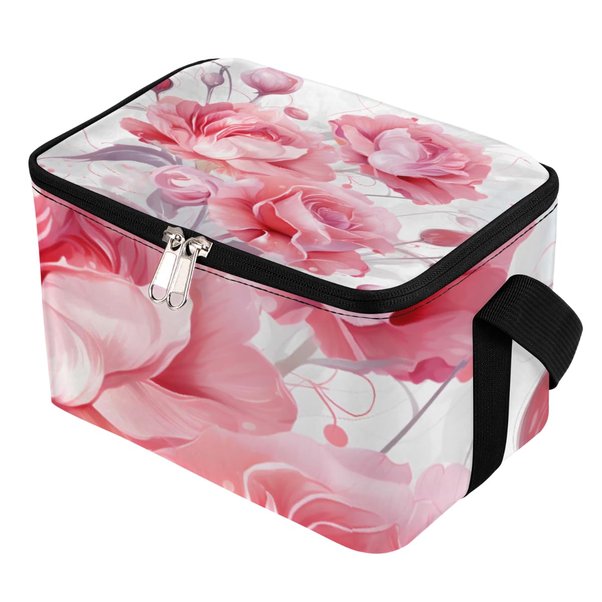 Lunch Bags for Women Men 9 Cans,Roses Hot & Cold Food Delivery Bag Insulated Grocery Bag Insulated Lunch Box Blossom Cooler Bag for Office Work Picnic Beach
