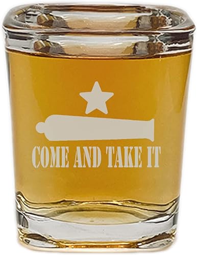 Rogue River Tactical Cuadrado Come and Take It Texas State Flag Outline Shot Glass regalo para la bandera de Texan TX González
