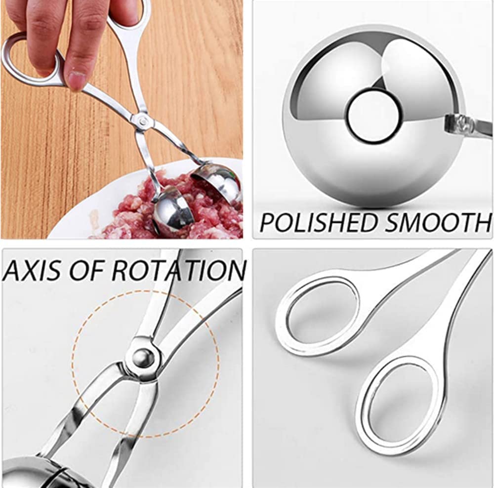 APURK Meat Tools Stainless Steel Cookie Dough Scoop Meatball Scoop Ball Maker with Handles, Cake Pop Maker Cookie Scoop Cake Rice Dough Cake Ice Cream for Kitchen Tools (Pack of 1) 4