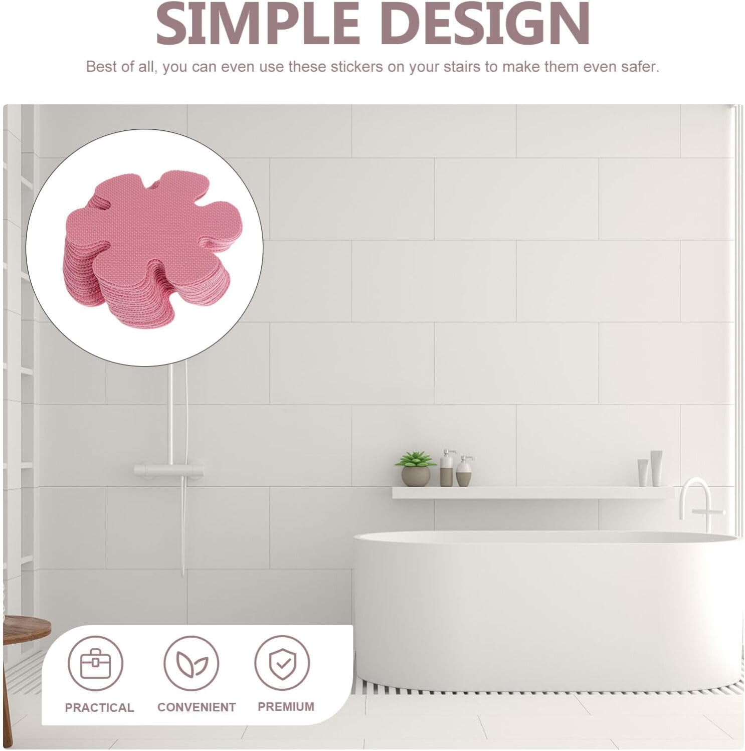 Alipis 20 Piece Flower Shape Non Slip Bathtub Stickers PEVA Pink