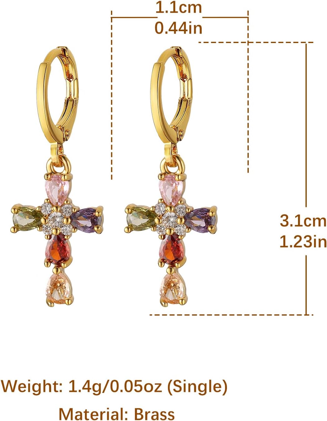 HZMAN Cross Earring for Women 14K Gold Plated Hypoallergenic Dangle Hoop Earrings Dainty Crystal Cubic Zirconia Earrings - Image 5