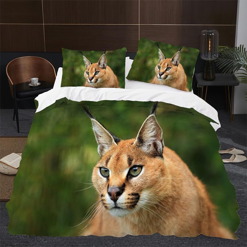 Green Big Floppa Duvet Cover Full Animal Print Bedding Sets Full Soft Microfiber Comforter Cover and 2 Pillow Shams 20"X26", Bed Set Duvet Covers