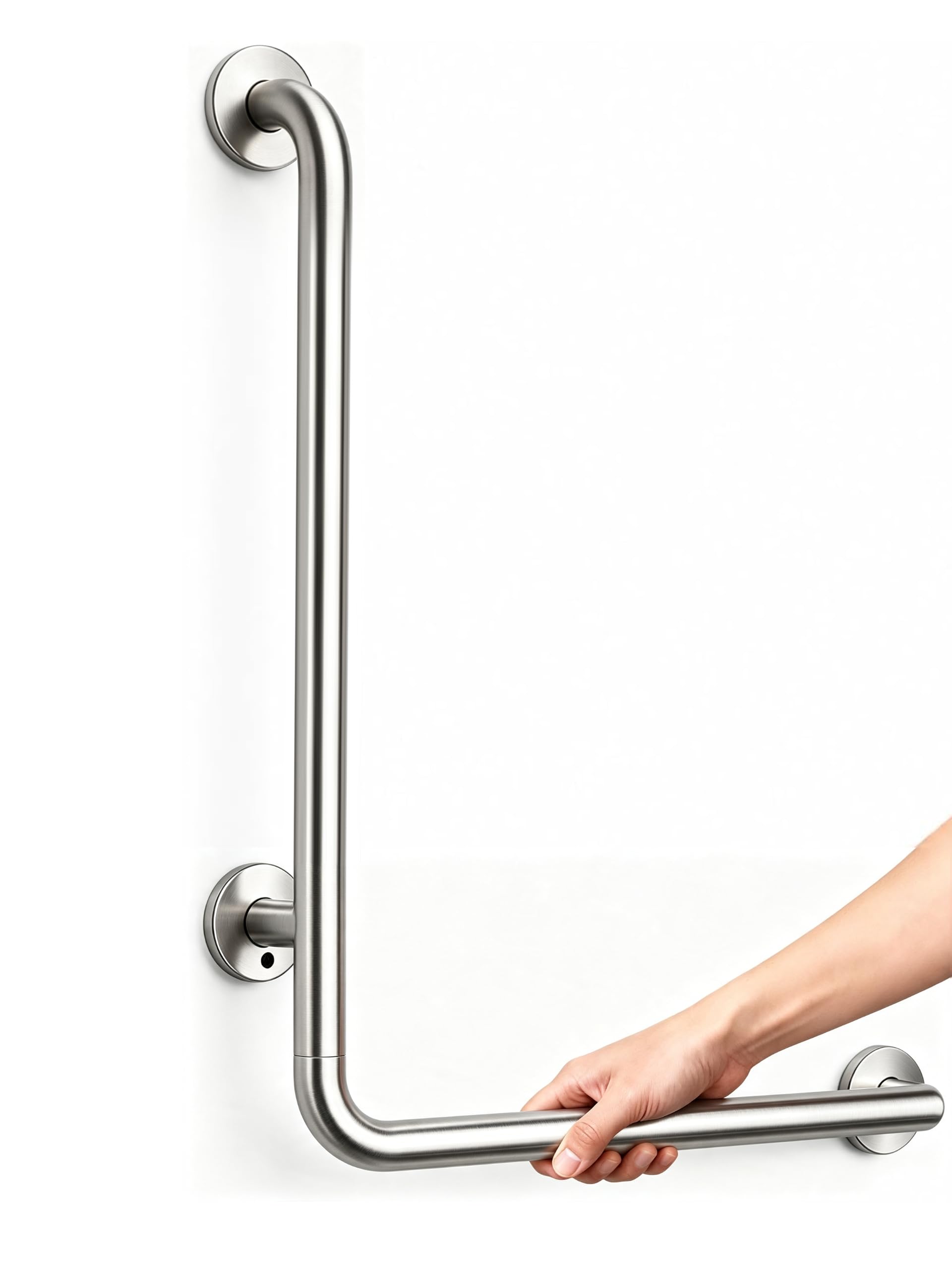 Barre de Maintien Douche, Forme en L 70x50 cm Droite en Acier Inoxydable | Poignée de Sécurité Toilette et Salle de Bain Adaptée aux Personnes Âgées, Supporte jusqu'à 350 kg