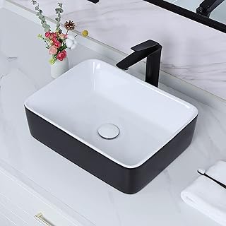 Davivy 19'' x 14.7'' Matte Black Rectangle Vessel Sink with Pop Up Drain,Bathroom Vessel Sinks,Bathroom Sinks Above Counter,Ceramic Vessel Sink,Countertop Sink,Matte Black Vessel Sink for Bathroom