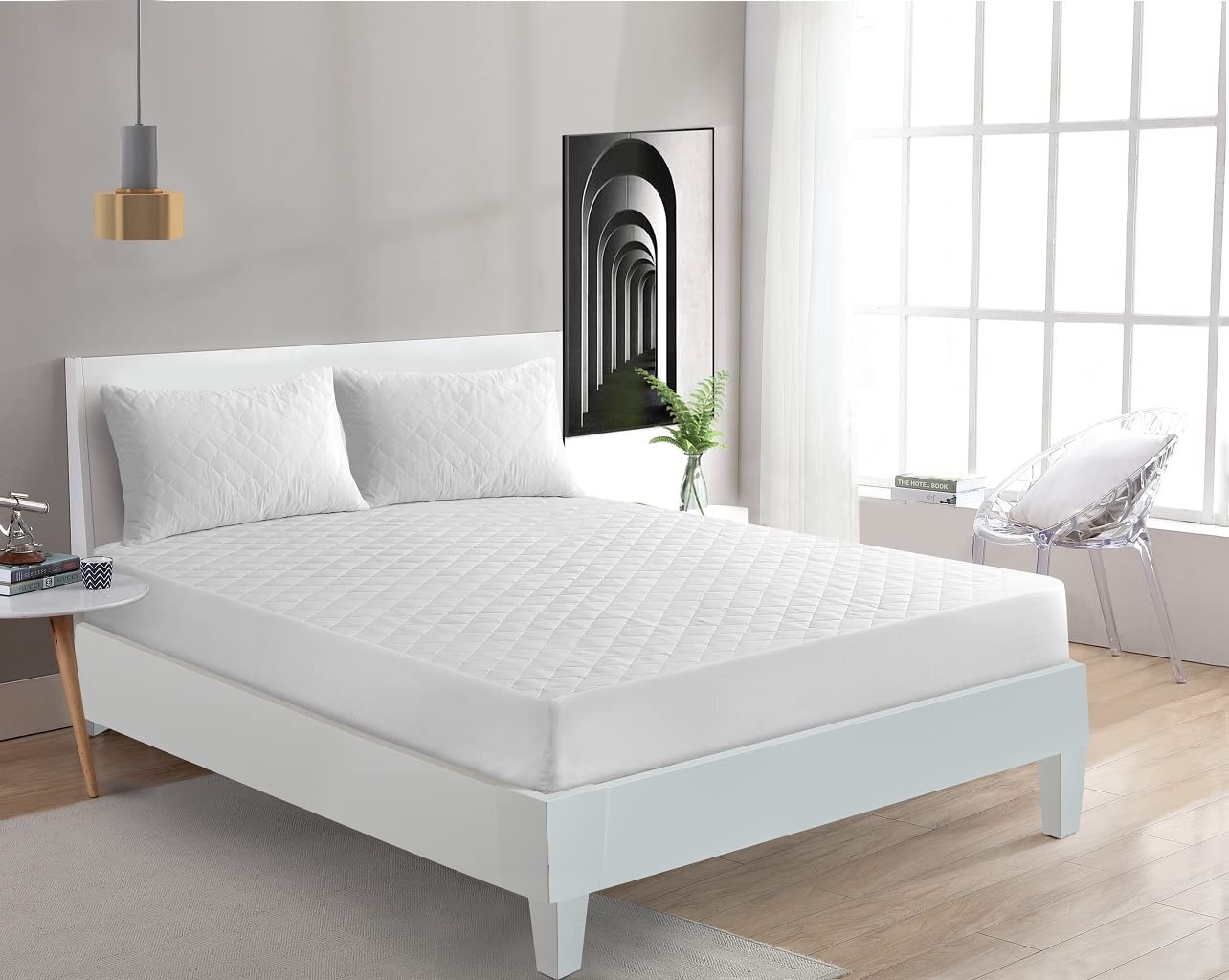 Lizzie Jacobs White New Quilted Mattress Protectors Super Soft Cosy Extra Fill Hypo-Allergenic Breathable Non Noisy Fitted Style Luxurious Mattress Protectors (Cot Bed 60X120cm)