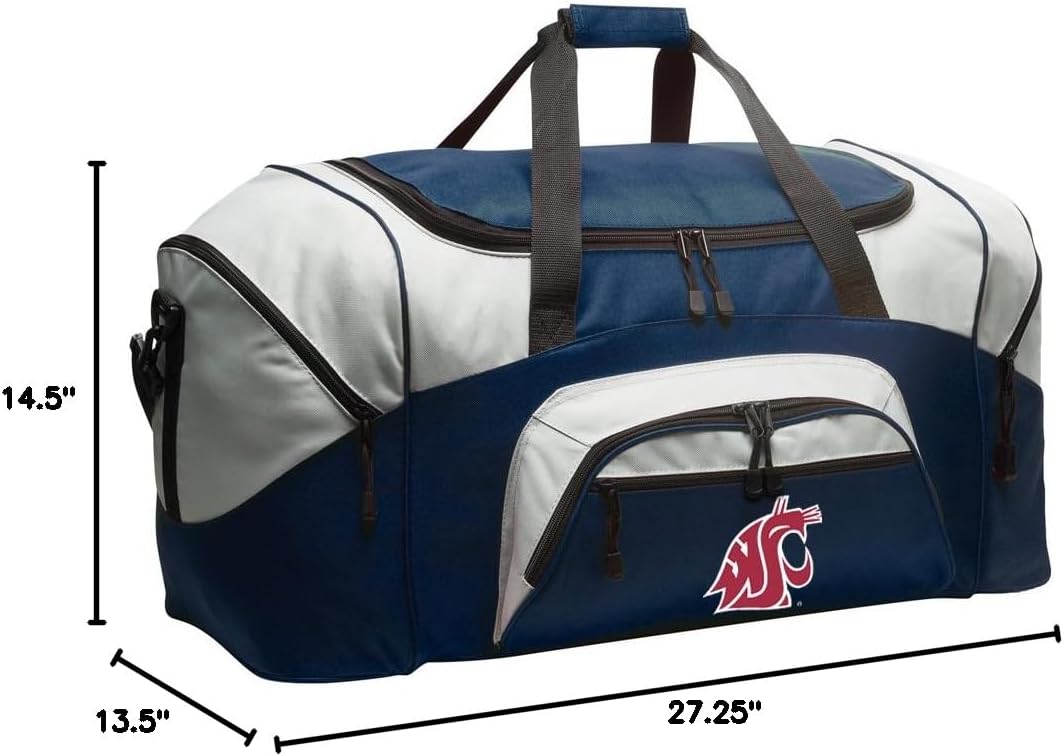 DELUXE Washington State University Suitcase Duffel Bag or LARGE Washington State Gym Bag Gear Duffle (Navy)