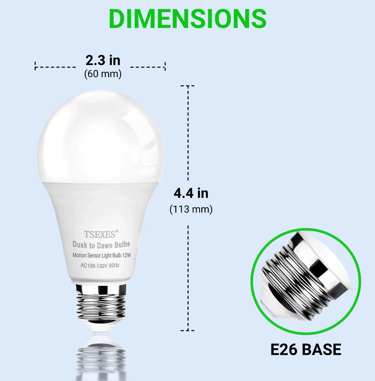 TSEXES 12W Motion Sensor Light Bulbs (100W Equivalent), 5000K Daylight, Motion Activated Light Bulb with Dusk to Dawn Sensor for Outdoor & Indoor,Porch, Stairs, Hallway, 4-Pack