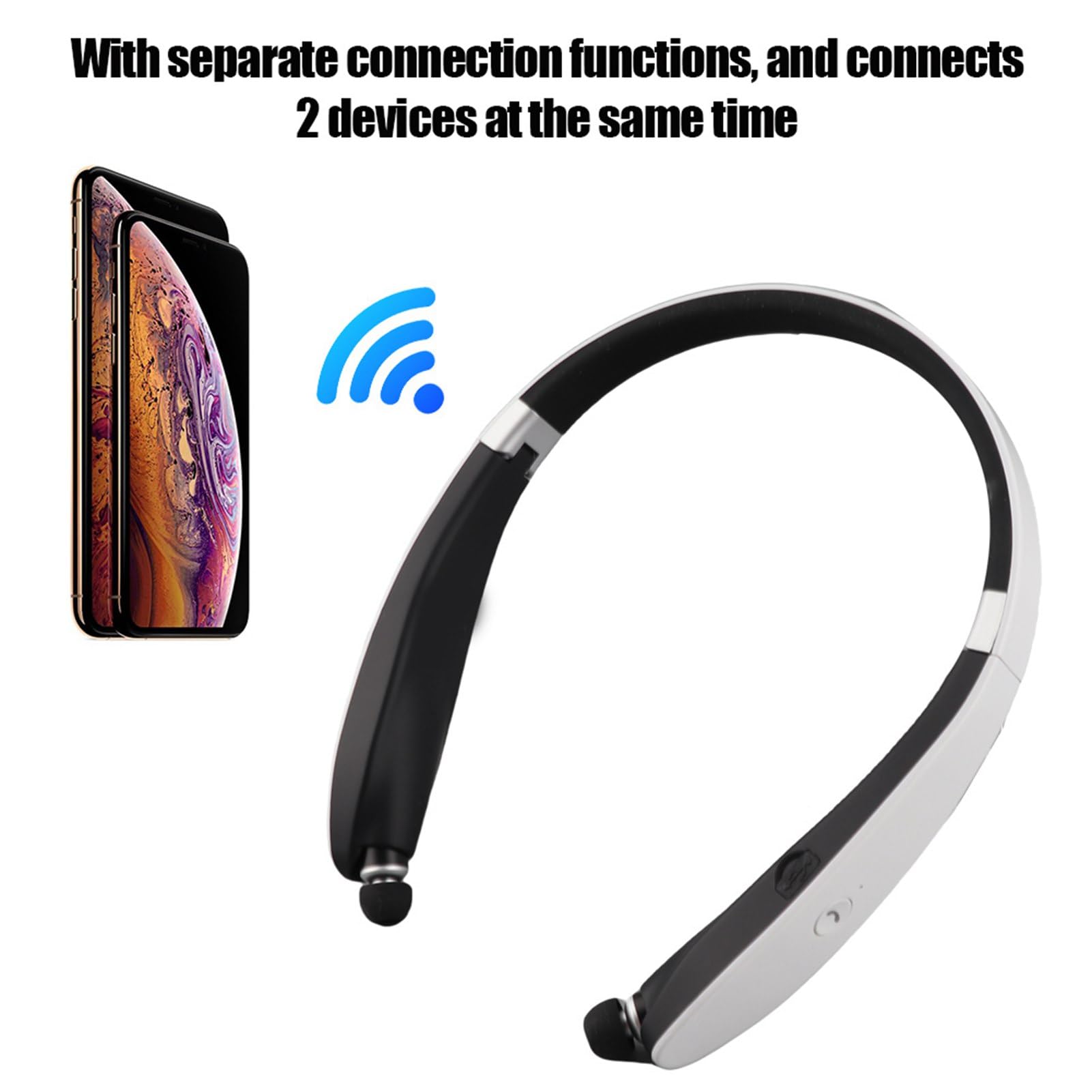 Cuffie Bluetooth archetto da collo, auricolari pieghevoli e retrattili e un esclusivo altoparlante per cuffie dal design 2 in 1 per un audio versatile a casa o in (Black White)