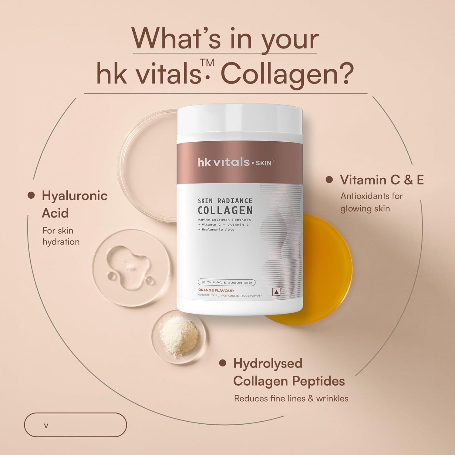 Marine Collagen Suppl_ement (Orange, 400g) |with Vitamin C, E, Sodium Hyaluronate | for Healthy Skin, Hair & Nails