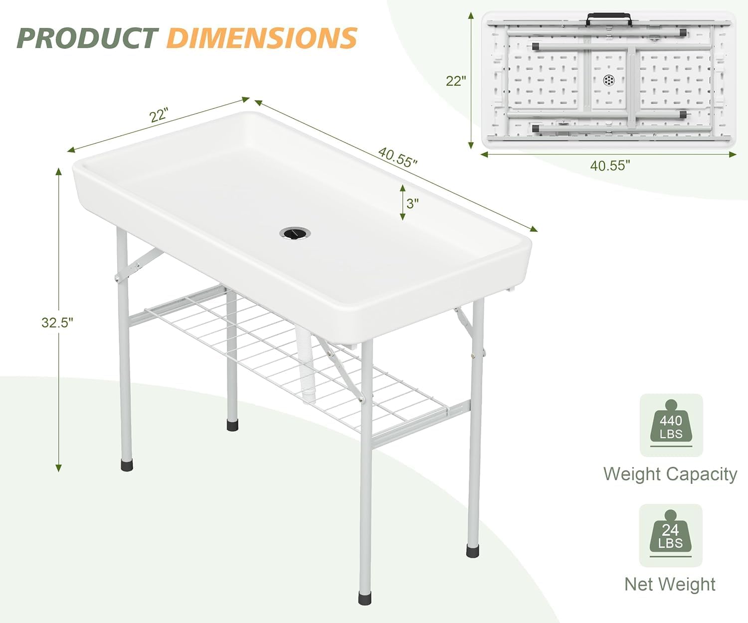 LHBcraft 4 Foot Ice Cooler Table with Matching Skirt & Drain Hose, with Iron Stand, Portable Patio Outdoor Chilling Table Portable Bar for Events for Party, Picnic, BBQ, Camping, White