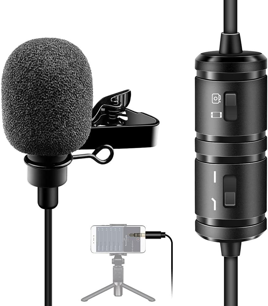 Professional Lapel Microphone for Android,3.5mm Omnidirectional Lavalier mic with Camera,YouTube, Interview,Vlogging,DSLR(19.6ft)