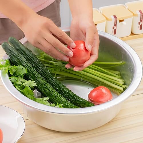 Miniatura 2 de CALLARON Stockpots Cocina Cuenca de aluminio Cuenca de acero inoxidable Bandeja redonda para lavar verduras, frutas y arroz y para drenar Cuencos de