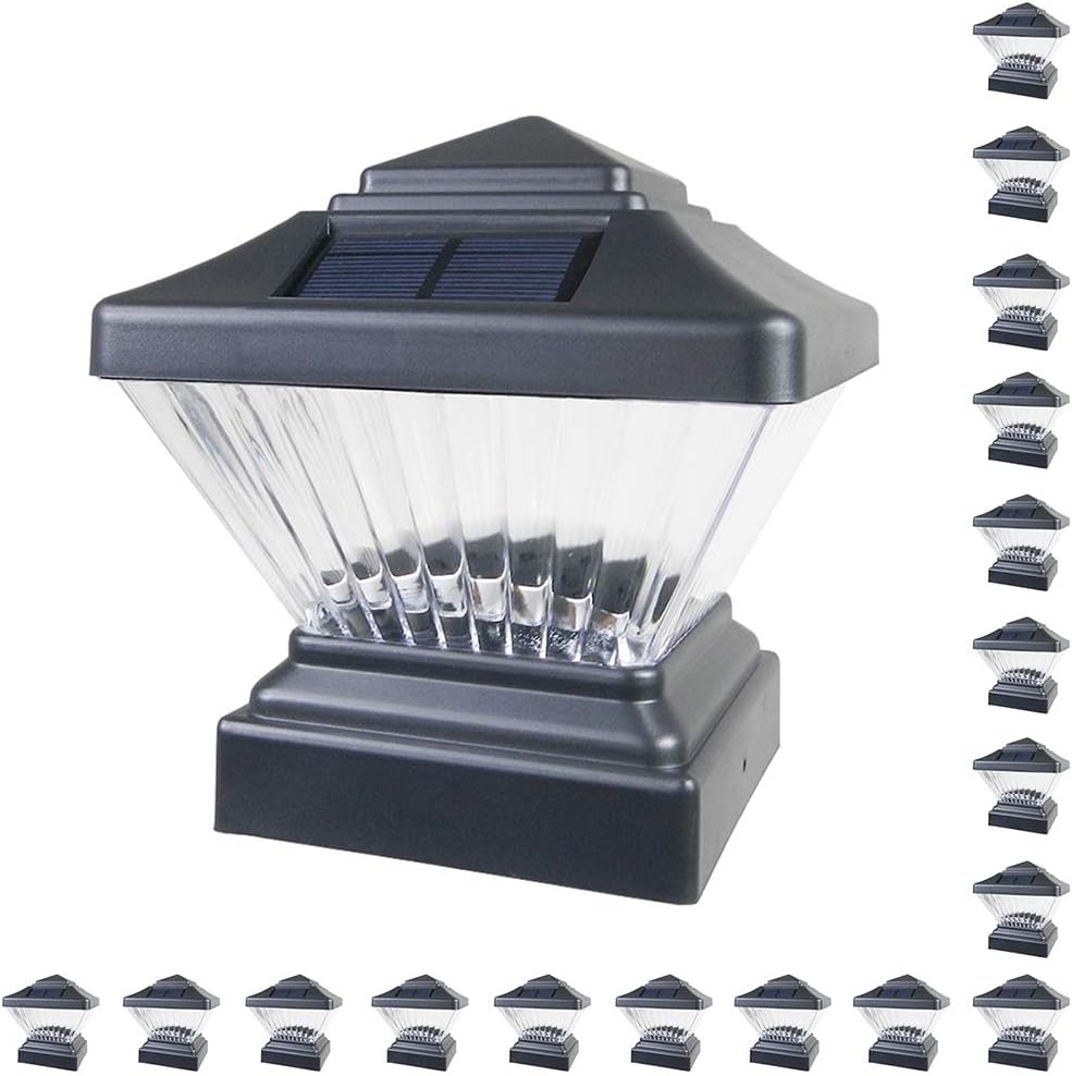 18 Pack Black Outdoor Garden 4 x 4 Solar LED Post Deck Cap Square Fence Light Landscape Lamp Lawn PVC Vinyl Wood