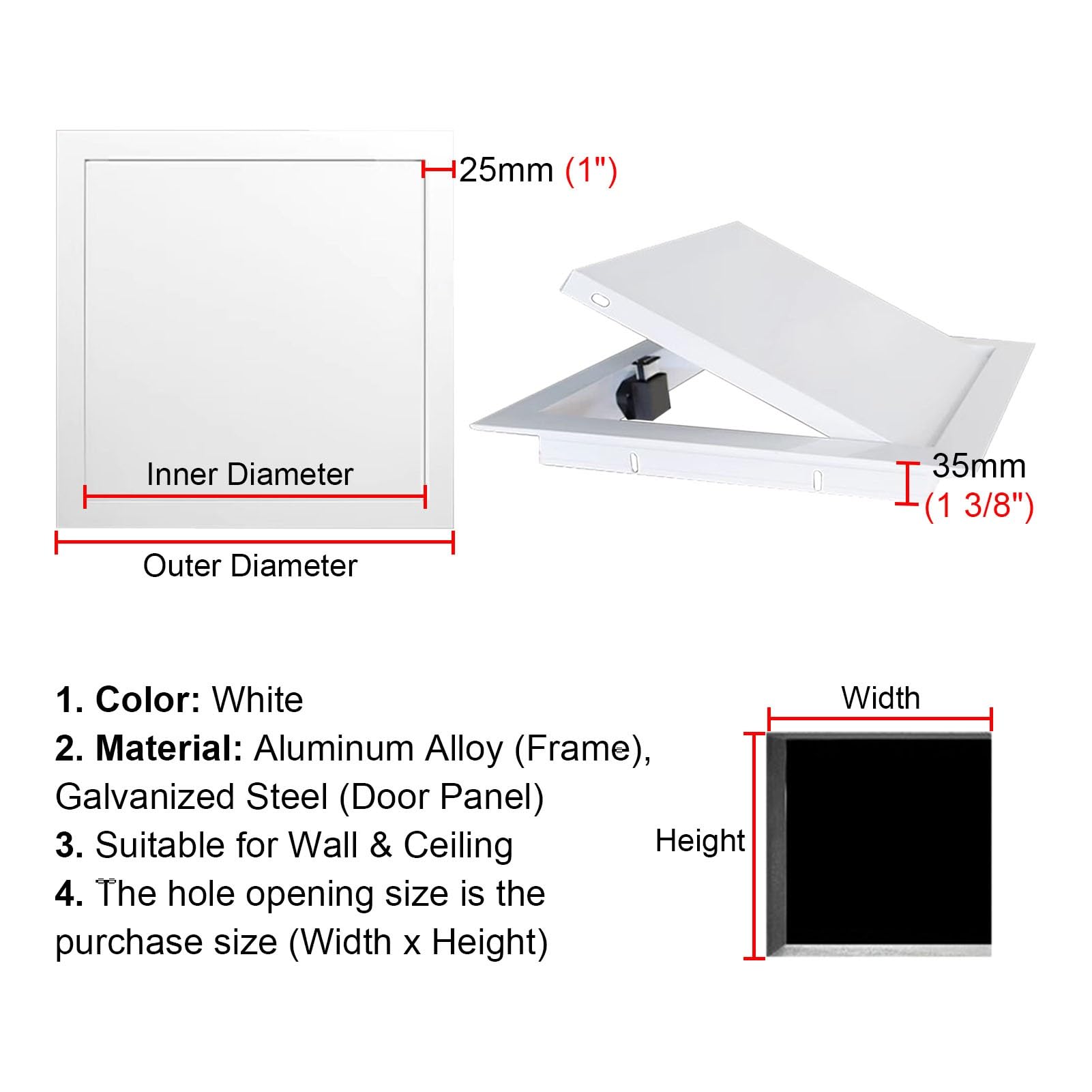 Trampilla Pladur Panel de Acceso Para Techo con Apertura Por Clic, Pequeño Panel de Acceso para Trampilla de Revisión de Fontanería, Tapa de Acceso a Servicios con Marco de Aluminio(White,25x25cm(9.8x