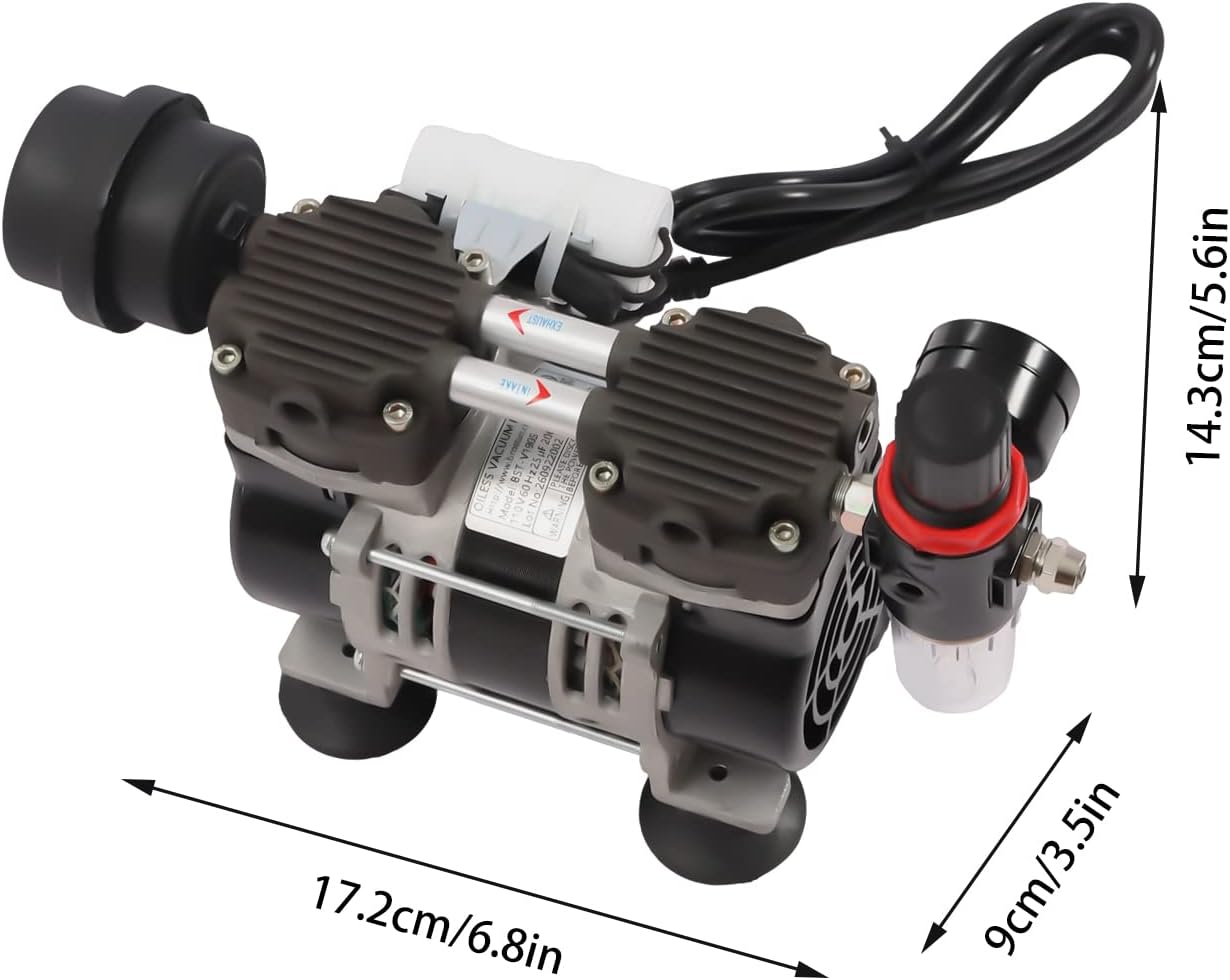 110V Mini Diaphragm Dental Medical Lab Vacuum Pump, 200 W Air Pump, Oil Free Oilless Medical Pump, Lab Diaphragm Vacuum Pump, 90Kpa Air Pump with Air Filter