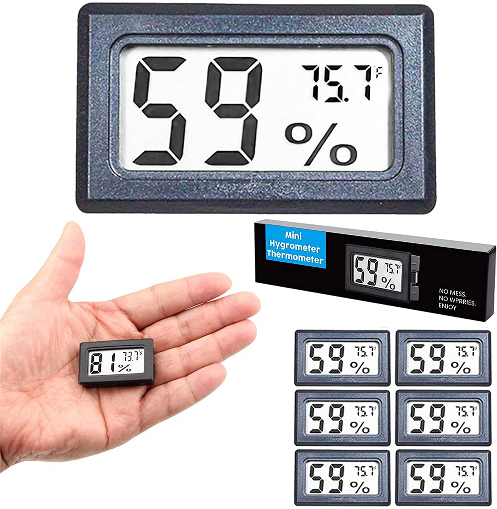 ELECDON Mini Hygrometer Thermometer, Built in Small Household Electronic Thermometer And Hygrometer, Digital Indoor Humidity Gauge Monitor with Temperature Meter Sensor Fahrenheit (℉) 6 Pack Black