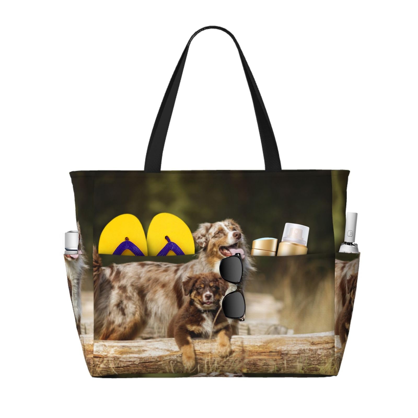 Sac de plage berger australien brun grand format à anses robustes