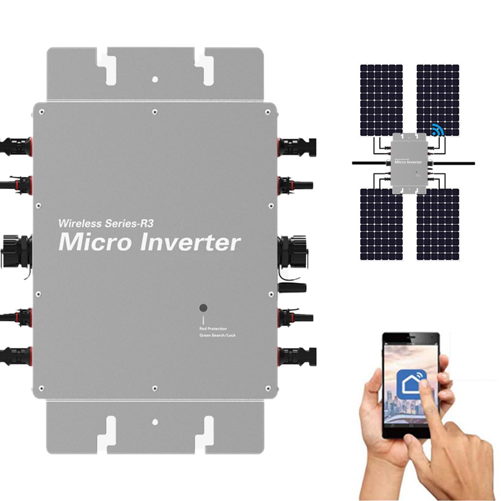 Wodoodporny mikroinwerter sieciowy IP65,samoczynnie chłodzący mikroinwerter solarny,inwerter solarny MPPT z systemem monitorowania Wi-Fi, odpowiedni do 4 paneli słonecznych o mocy 500 W