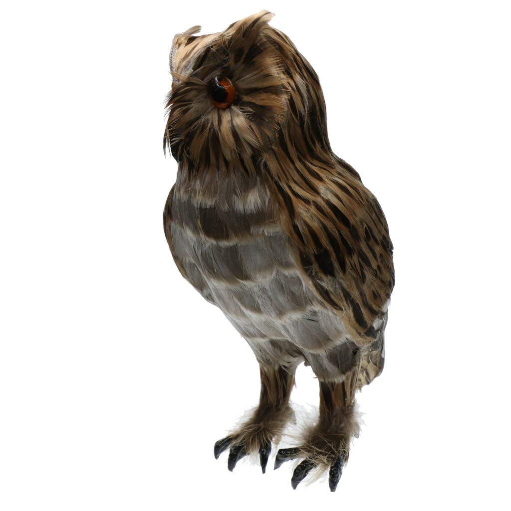 KODORIA Artificial Feathered Owl Realistic Bird Decoration Taxidermy Garden Decor - Brown 1