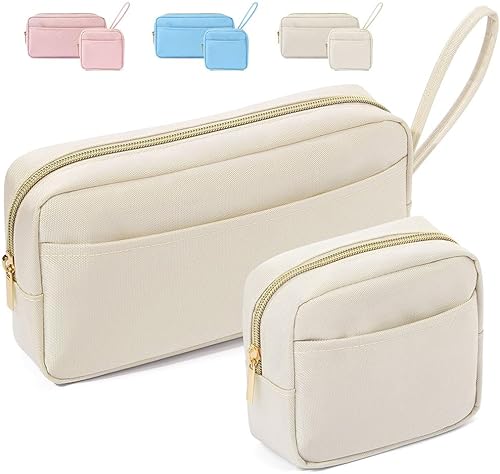 MAANGE Bolsa de cosméticos de maquillaje organizador de viaje para accesorios, artículos de tocador, cosméticos, Beige-2 piezas, Bolsas de