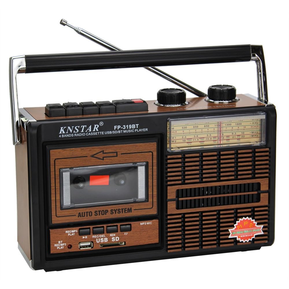 Grabadora de Banda múltiple portátil con diseño de Grano de Madera, grabadora de música con Bluetooth, FM, inserción de Tarjeta for Personas Mayores, máquina de Cinta magnética de Alto Volumen