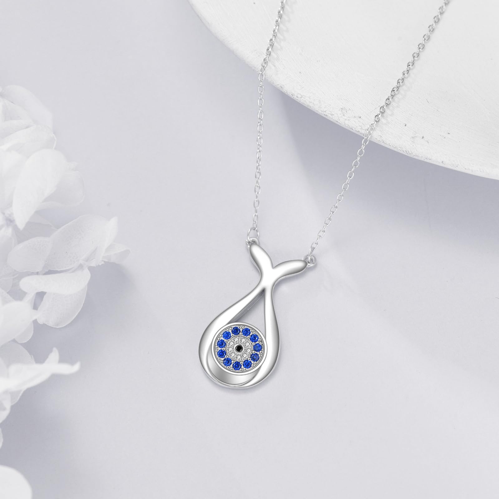 POPLYKE Collar de ojo turco para mujer, collar de sirena de plata de ley, regalo de joyería para niñas