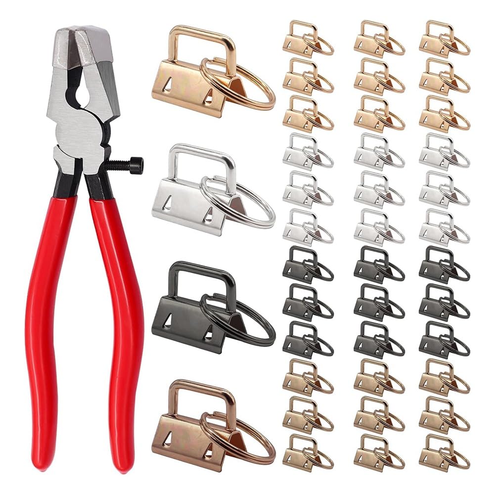 Littimoon 40 Sets Key Fob Hardware Key Fob Plier Glass Running Pliers Wristlet Key Fobs Key Lanyard Key Chain Hardware Install