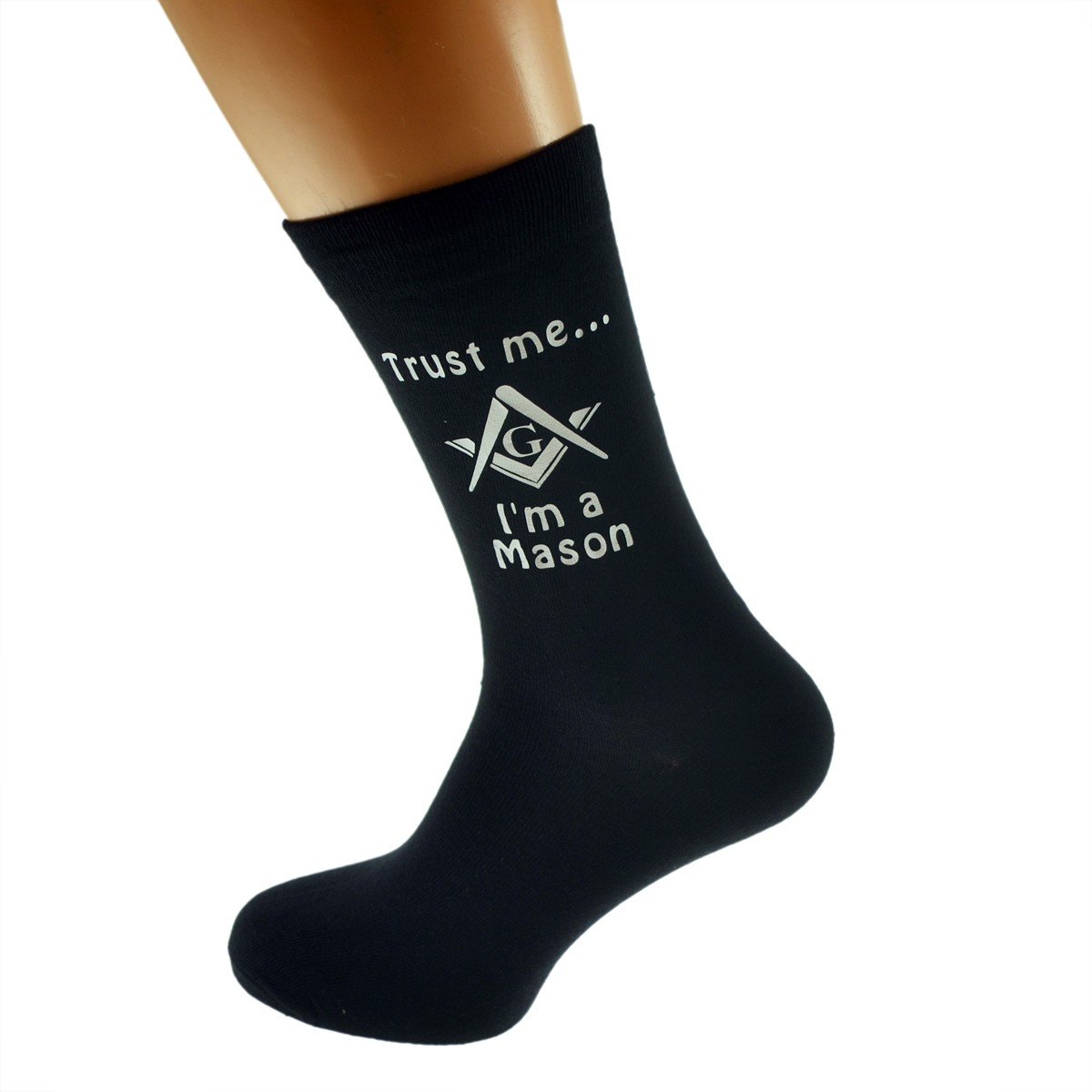 OWN MAKE Trust me I'm a Mason printed with Masonic G Design Mens Black Cotton Rich Socks