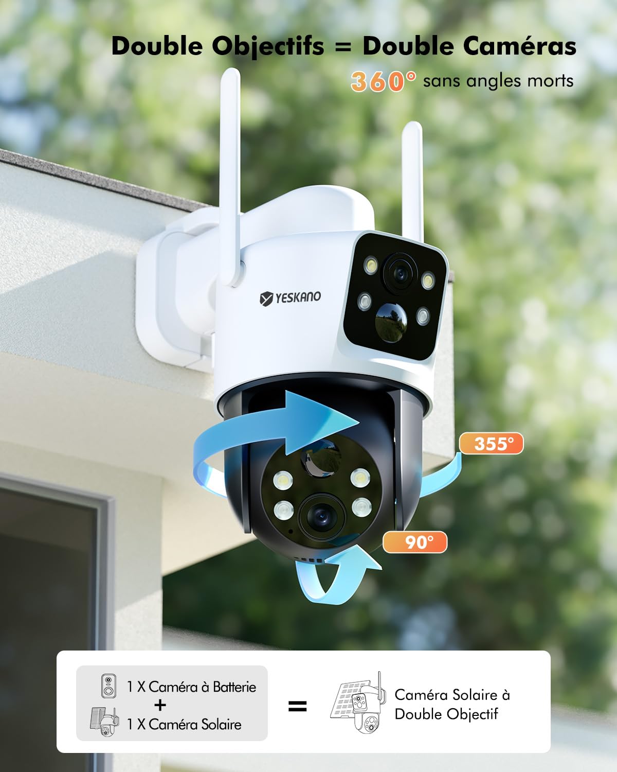 YESKANO 6MP Camera Extérieure Solaire sans Fil, avec Double Objectif